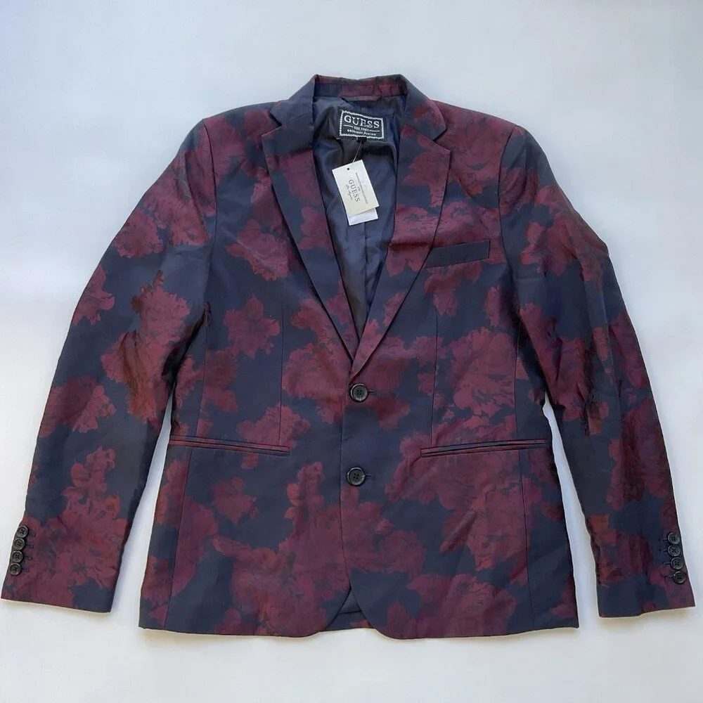 Guess Men’s Jacquard Floral Blazer Allover Floral Printed Size S